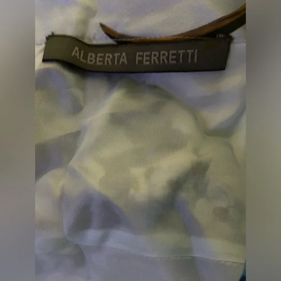 Alberta Ferretti White and Blue Wrap Blouse with Notched Collar